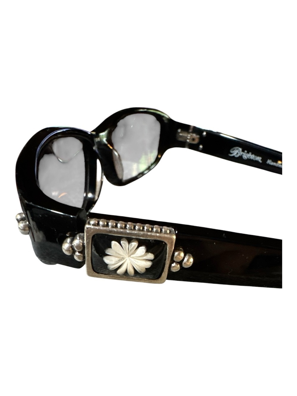 Brighton Black Sunglasses with Silver Floral Emblem- Water Lily